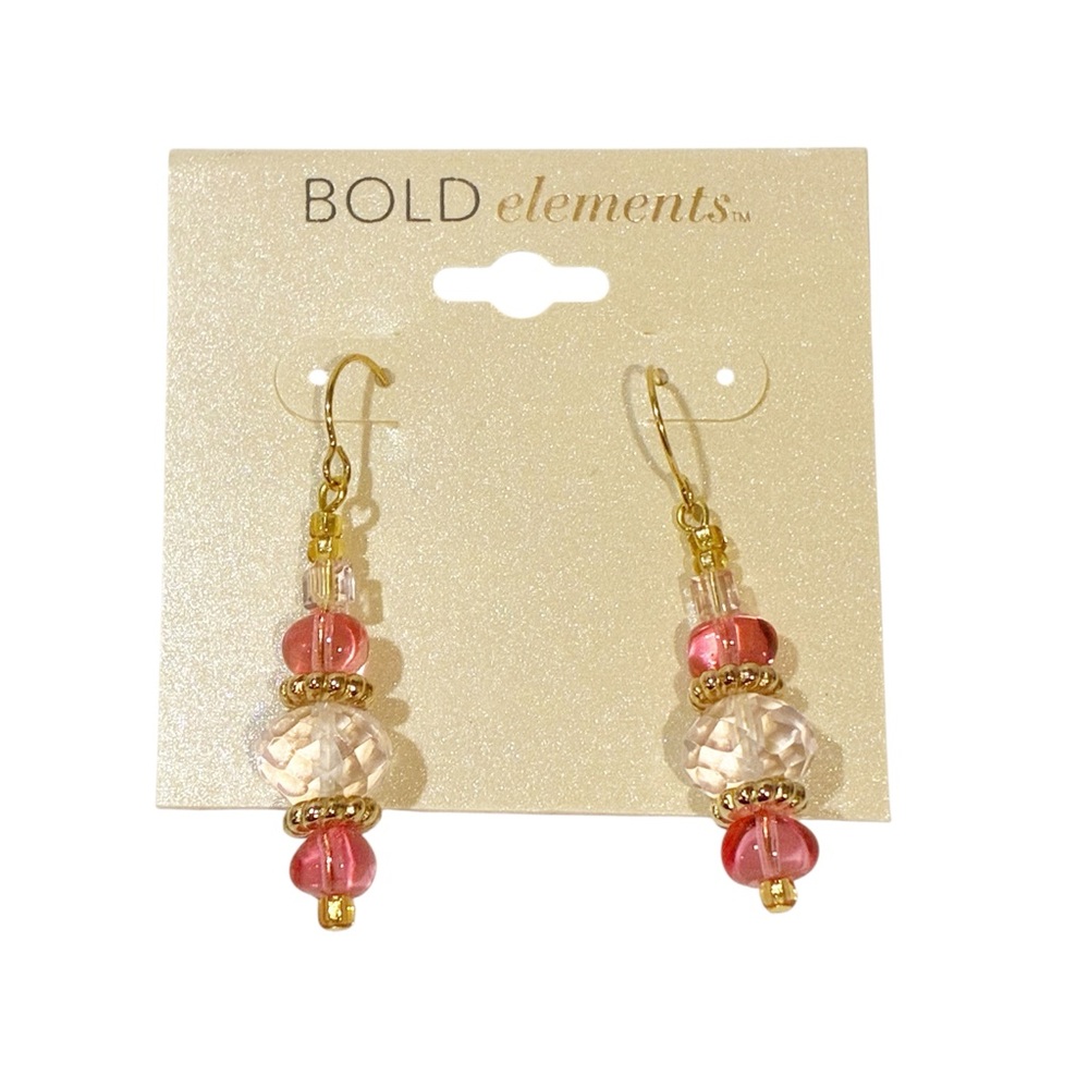 Bold Elements Pink Clear Beaded Dangle Earrings NEW